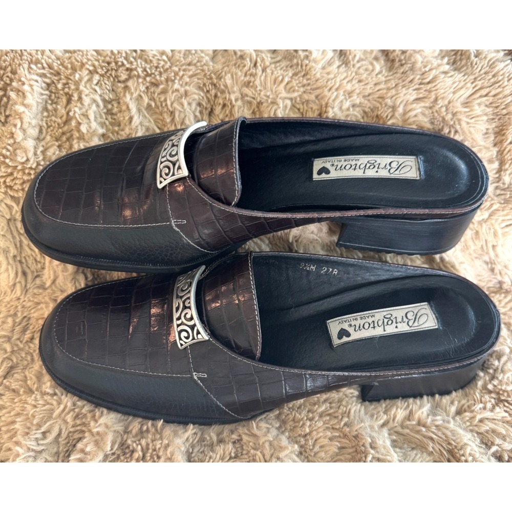 Vintage Brighton Leather Loafer Mules Black Brown Jodi Women's 9.5 Made in Italy